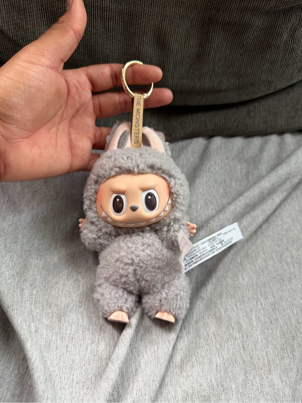 The Monsters Gray Plush Monster Keychain with Gold Ring